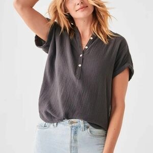 Faherty Dream Cotton‎ Gauze Desmond Blouse - Washed Black Size Small Relaxed Fit
